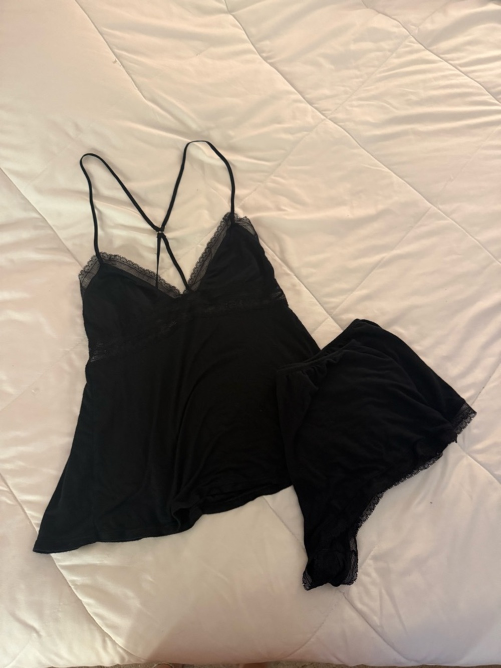 Victoria's Secret Black Lace-Trim Camisole & Shorts Sleep Set
